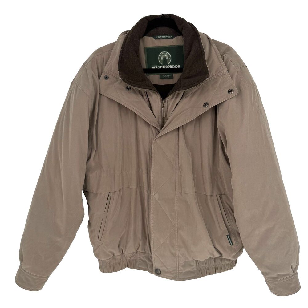 Weatherproof Garment Co Mens Bomber Jacket Size L Brown Fleece Lined Midweight